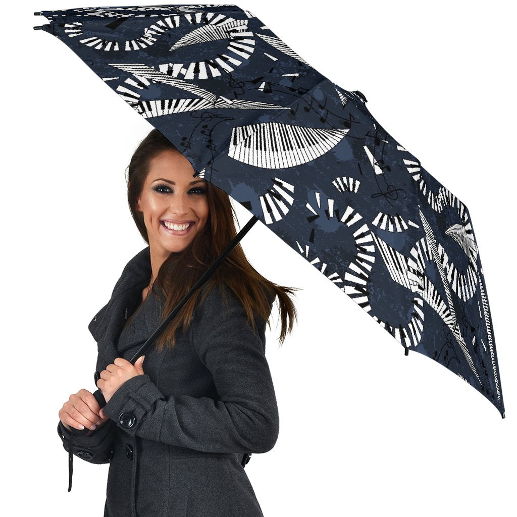 Piano Black Pattern Print Automatic Foldable Umbrella-grizzshop