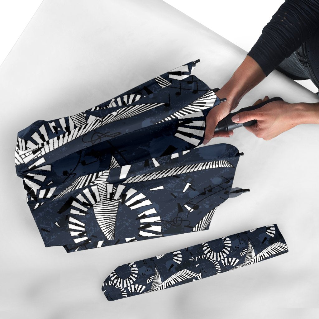 Piano Black Pattern Print Automatic Foldable Umbrella-grizzshop