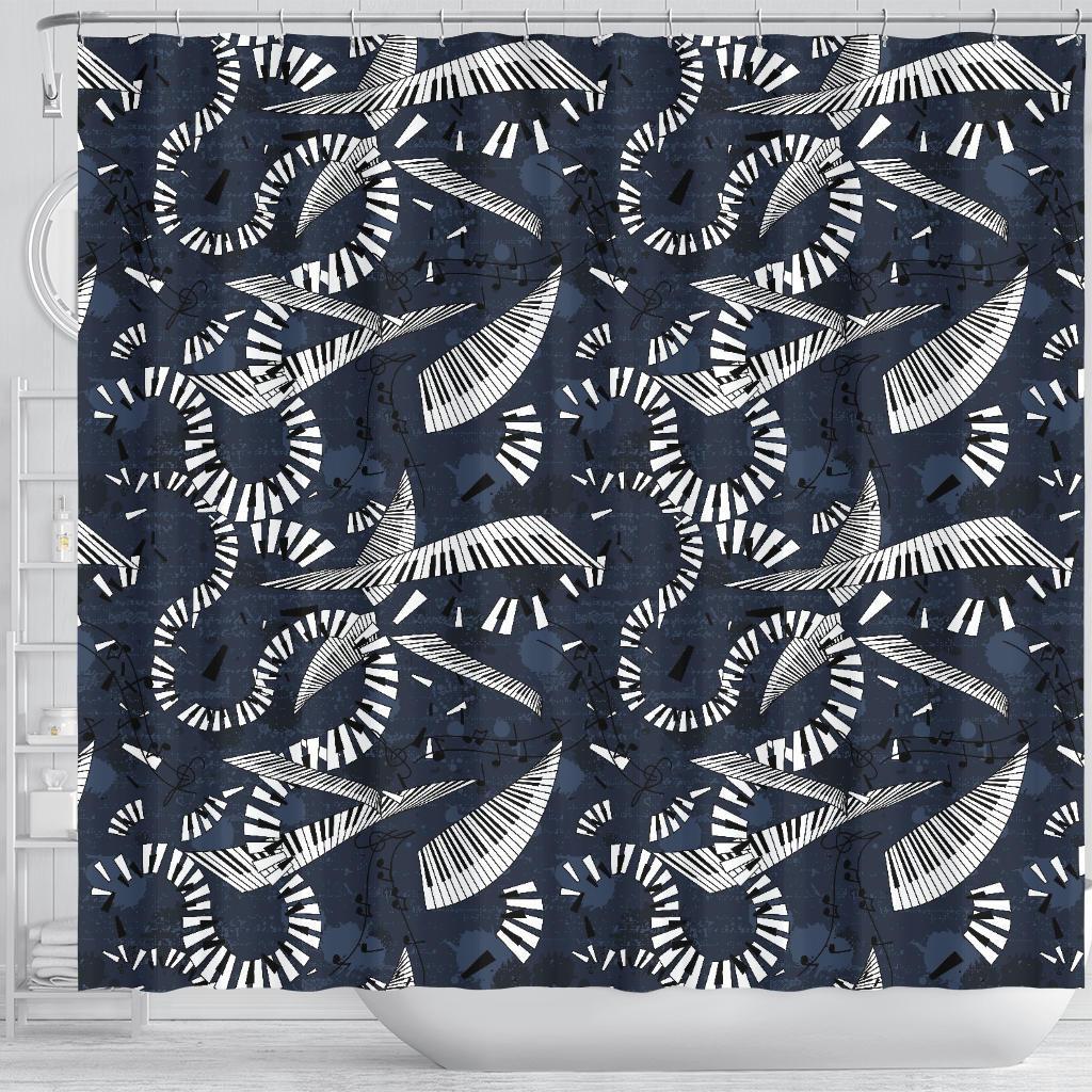 Piano Black Pattern Print Bathroom Shower Curtain-grizzshop