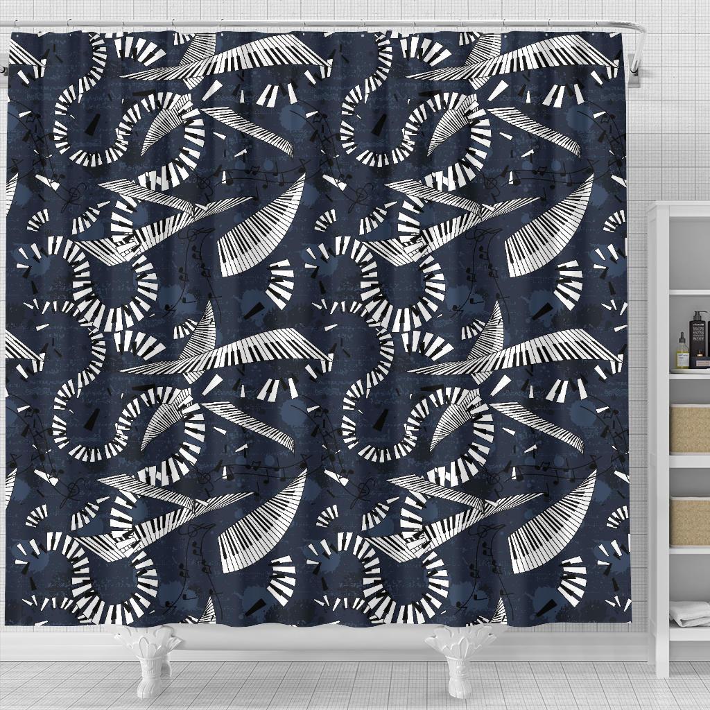 Piano Black Pattern Print Bathroom Shower Curtain-grizzshop