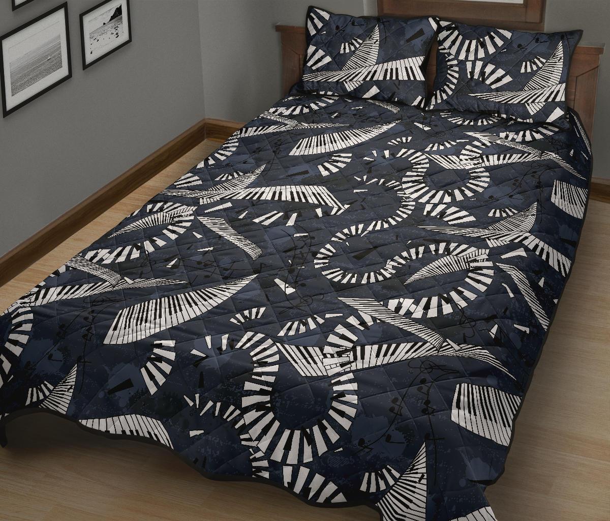 Piano Black Pattern Print Bed Set Quilt-grizzshop
