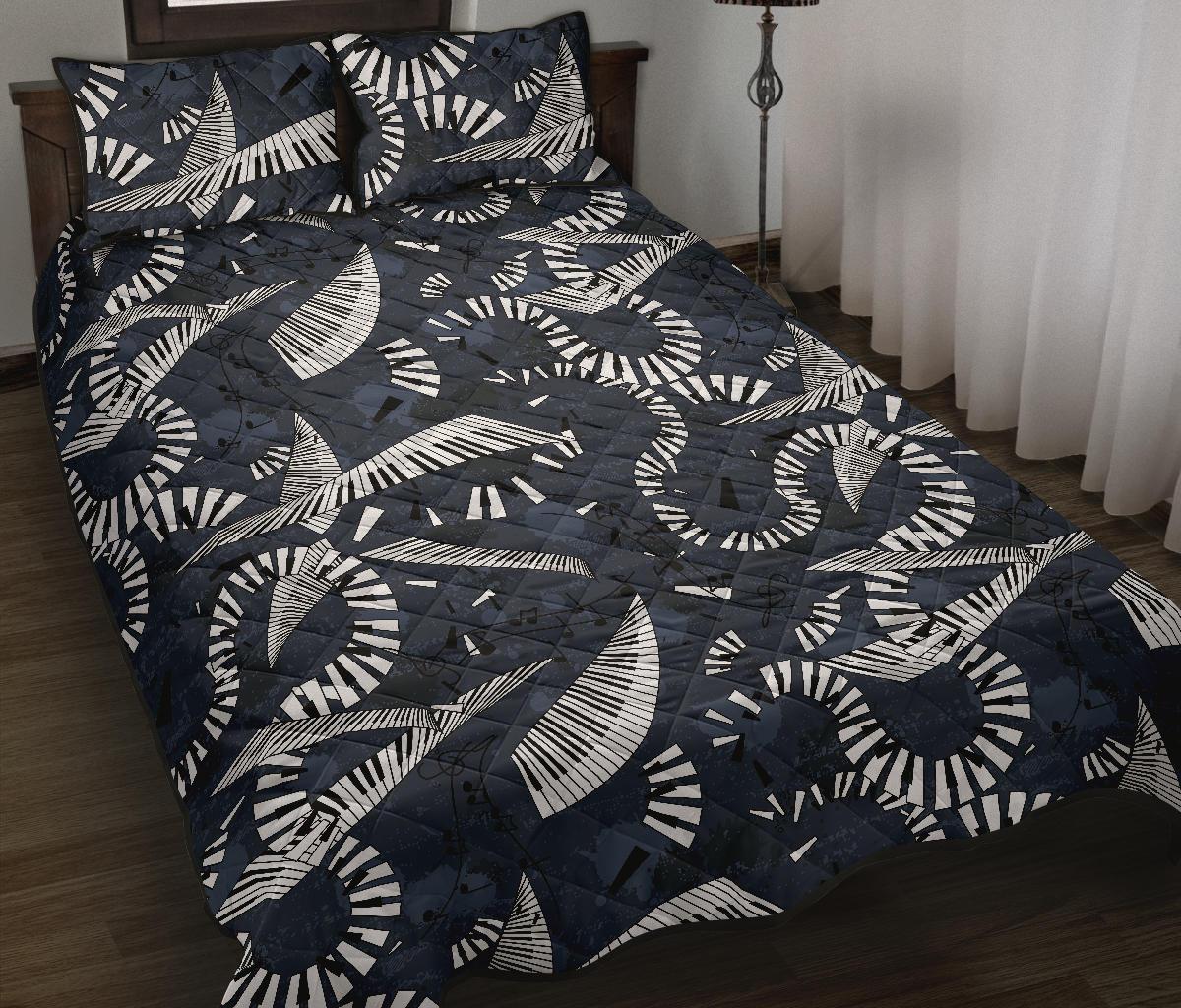 Piano Black Pattern Print Bed Set Quilt-grizzshop