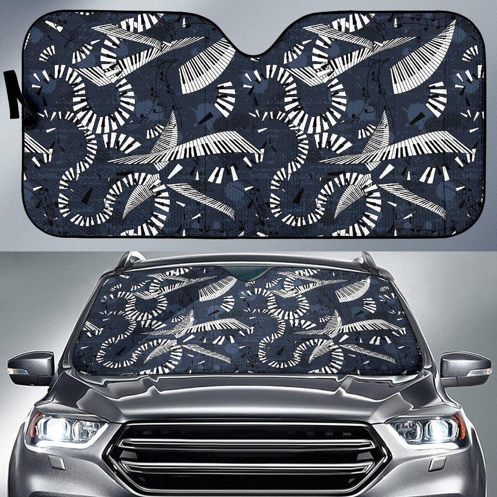 Piano Black Pattern Print Car Sun Shade-grizzshop