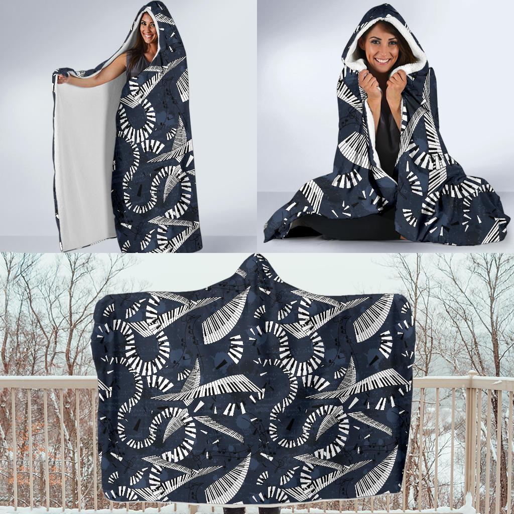 Piano Black Pattern Print Hooded Blanket-grizzshop