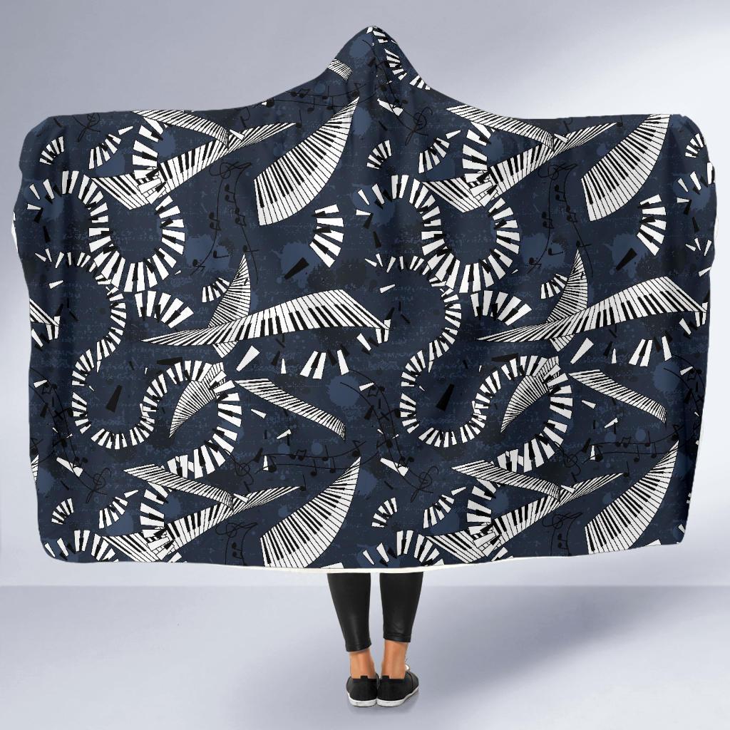 Piano Black Pattern Print Hooded Blanket-grizzshop