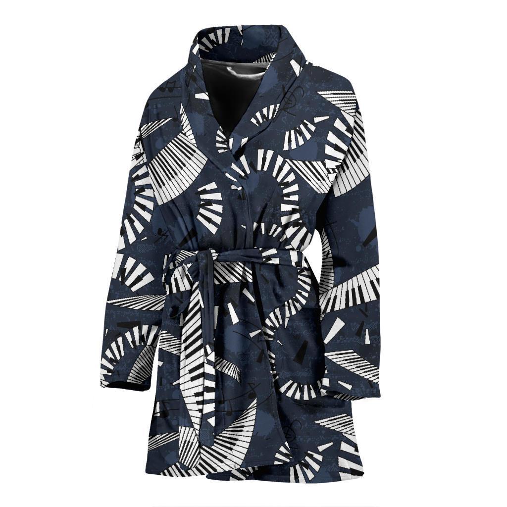 Piano Black Pattern Print Women Long Robe-grizzshop