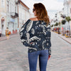 Piano Black Pattern Print Women Off Shoulder Sweatshirt-grizzshop