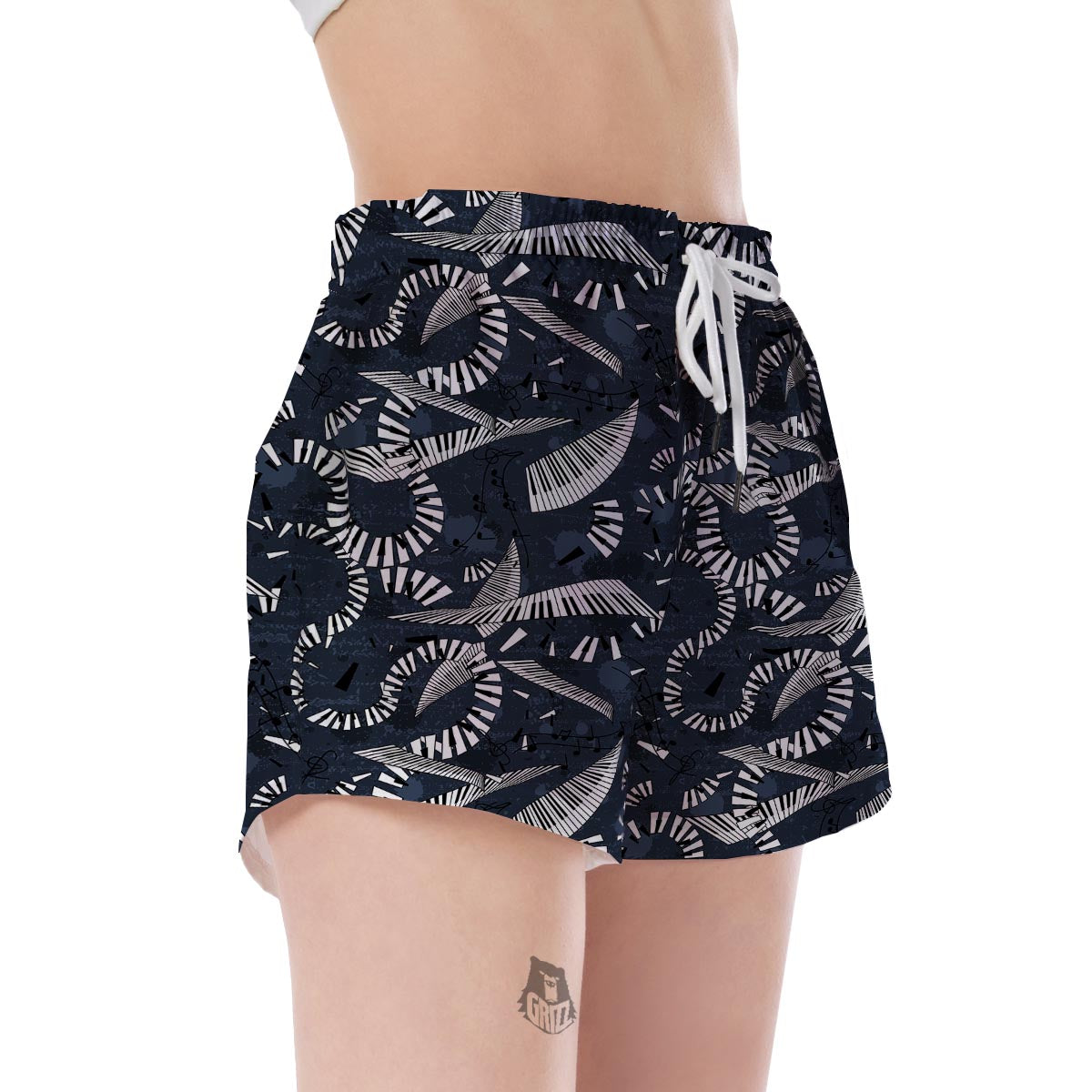 Piano Black Pattern Print Women's Shorts-grizzshop