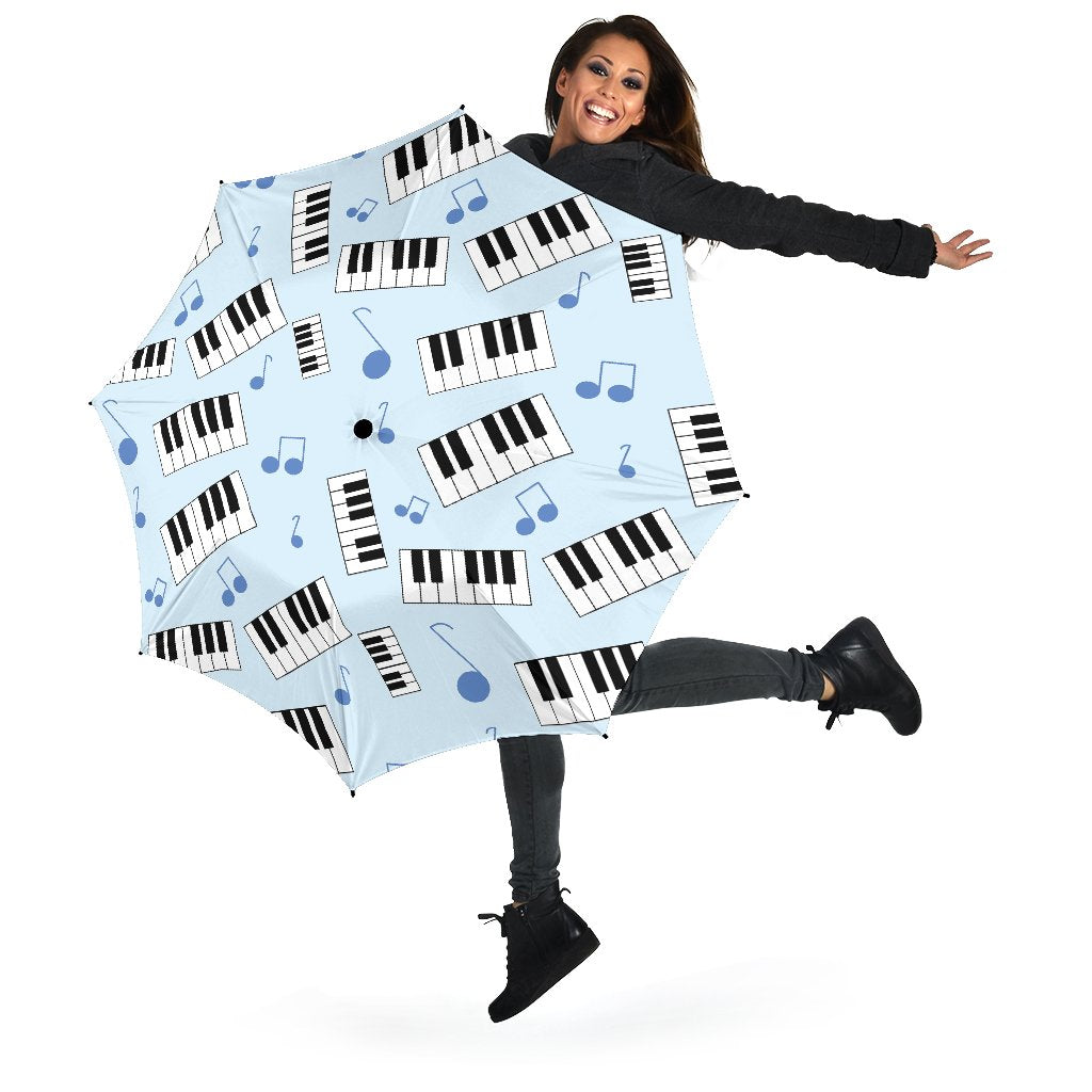 Piano Blue Pattern Print Automatic Foldable Umbrella-grizzshop