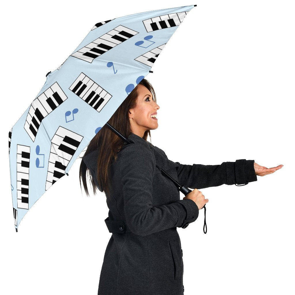 Piano Blue Pattern Print Automatic Foldable Umbrella-grizzshop