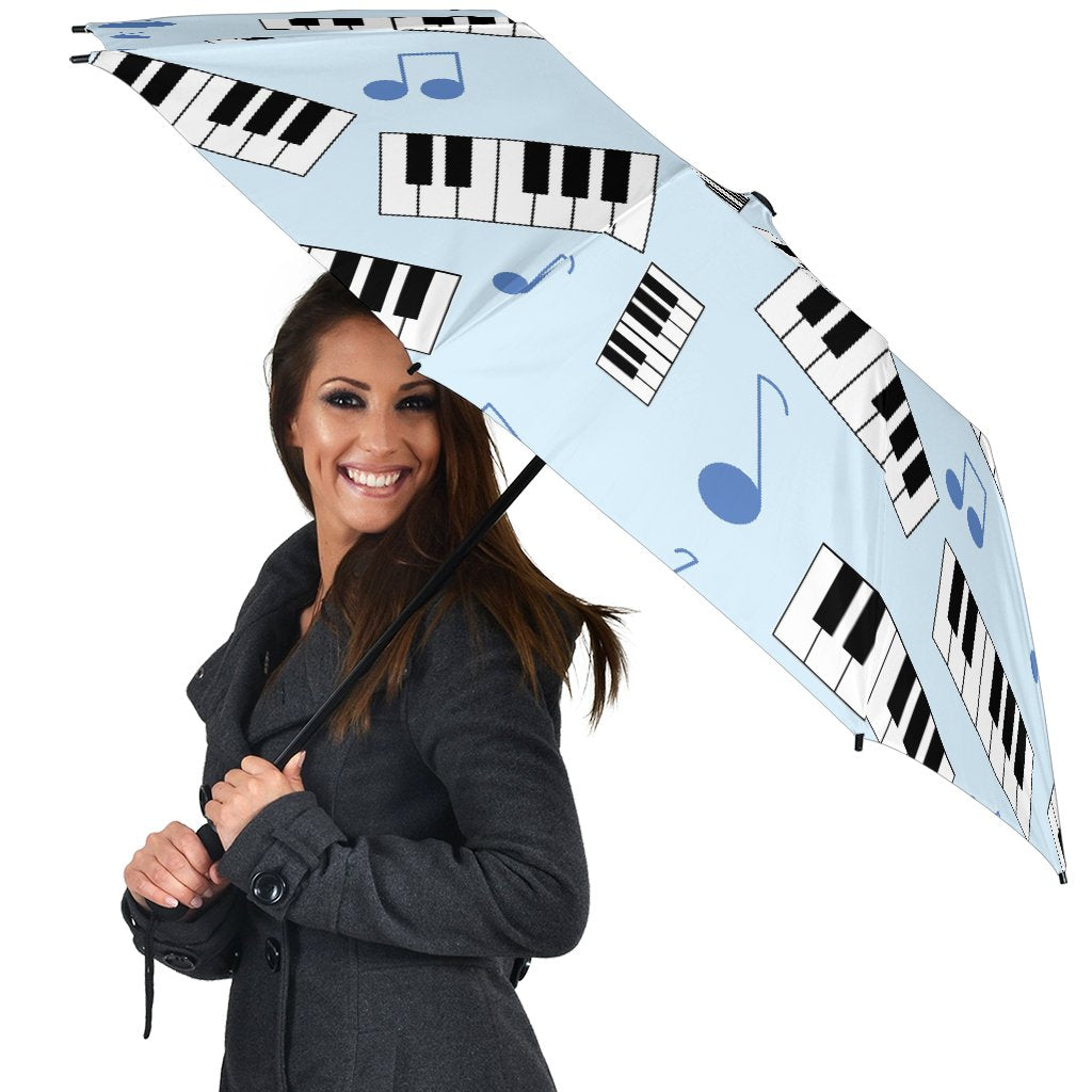 Piano Blue Pattern Print Automatic Foldable Umbrella-grizzshop