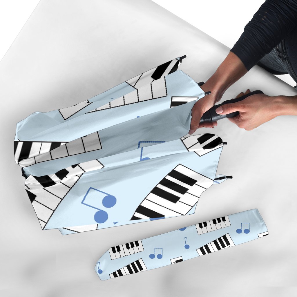 Piano Blue Pattern Print Automatic Foldable Umbrella-grizzshop