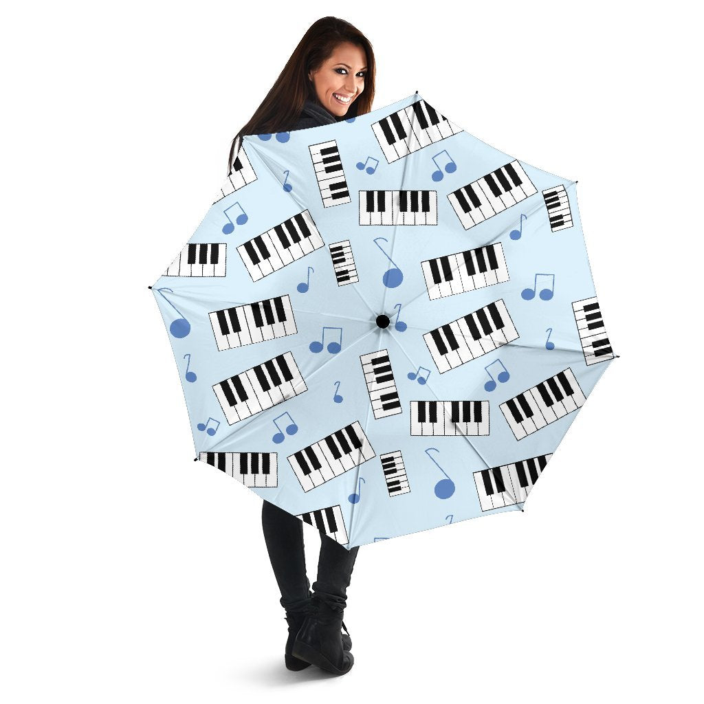 Piano Blue Pattern Print Automatic Foldable Umbrella-grizzshop