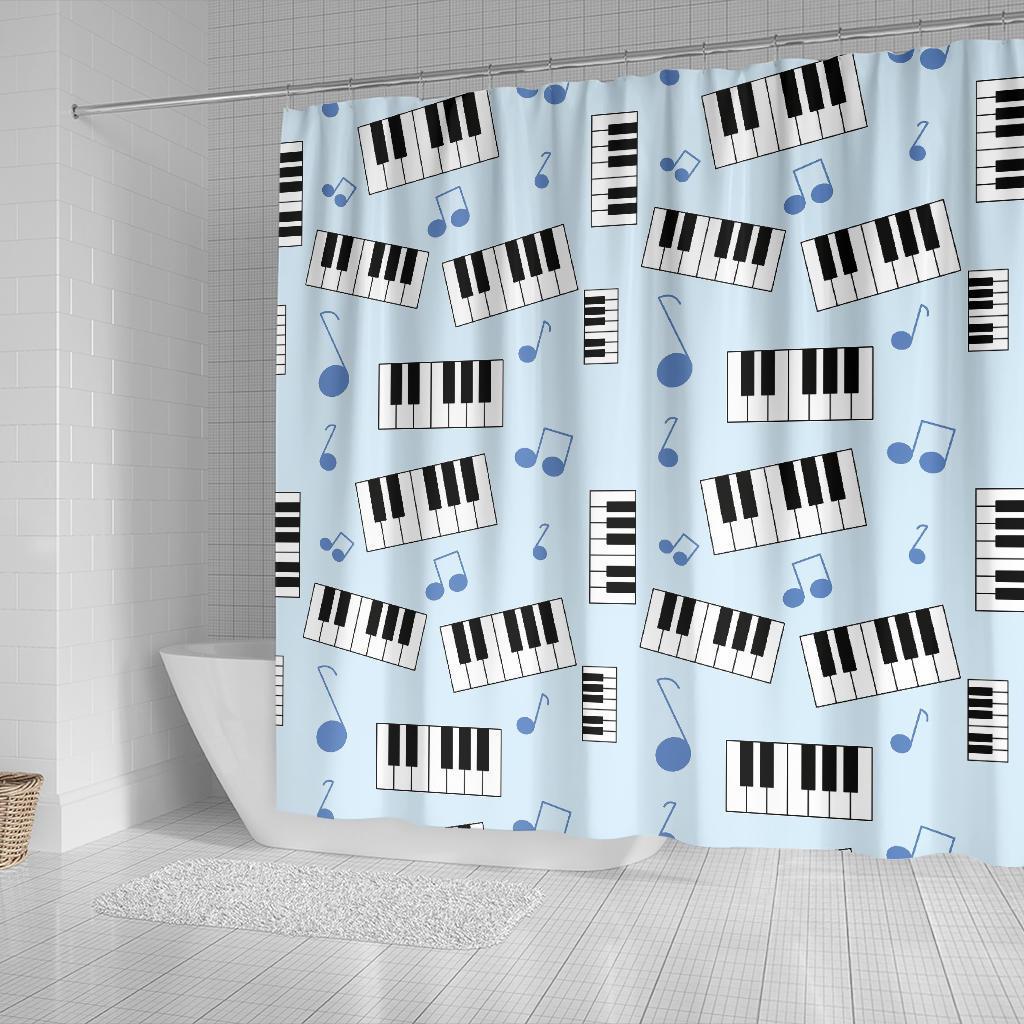 Piano Blue Pattern Print Bathroom Shower Curtain-grizzshop