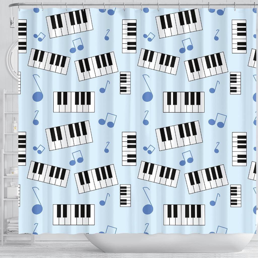 Piano Blue Pattern Print Bathroom Shower Curtain-grizzshop