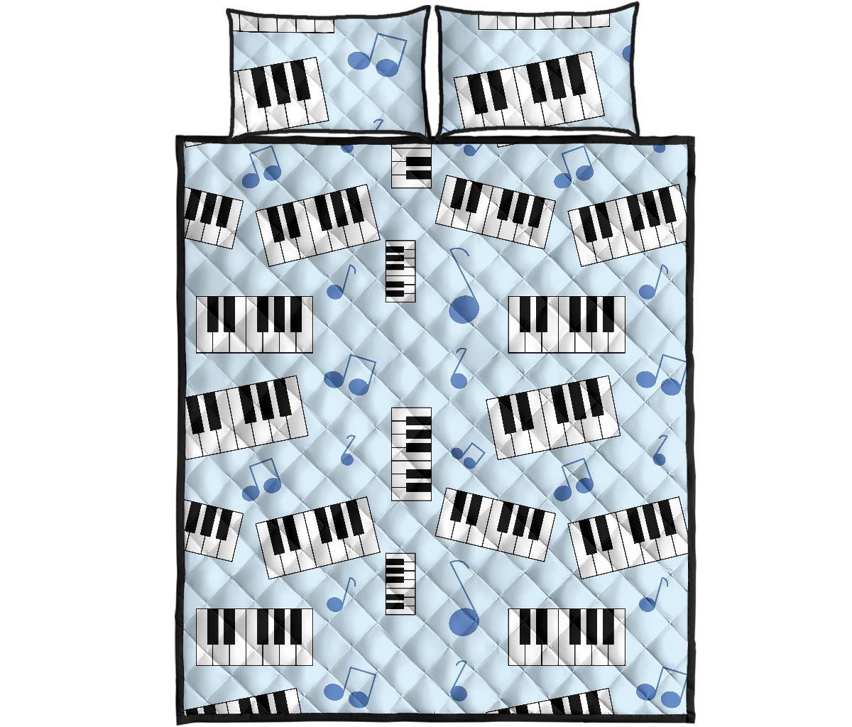 Piano Blue Pattern Print Bed Set Quilt-grizzshop