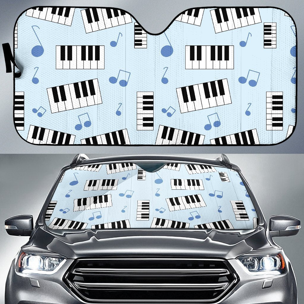 Piano Blue Pattern Print Car Sun Shade-grizzshop