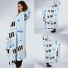 Piano Blue Pattern Print Hooded Blanket-grizzshop