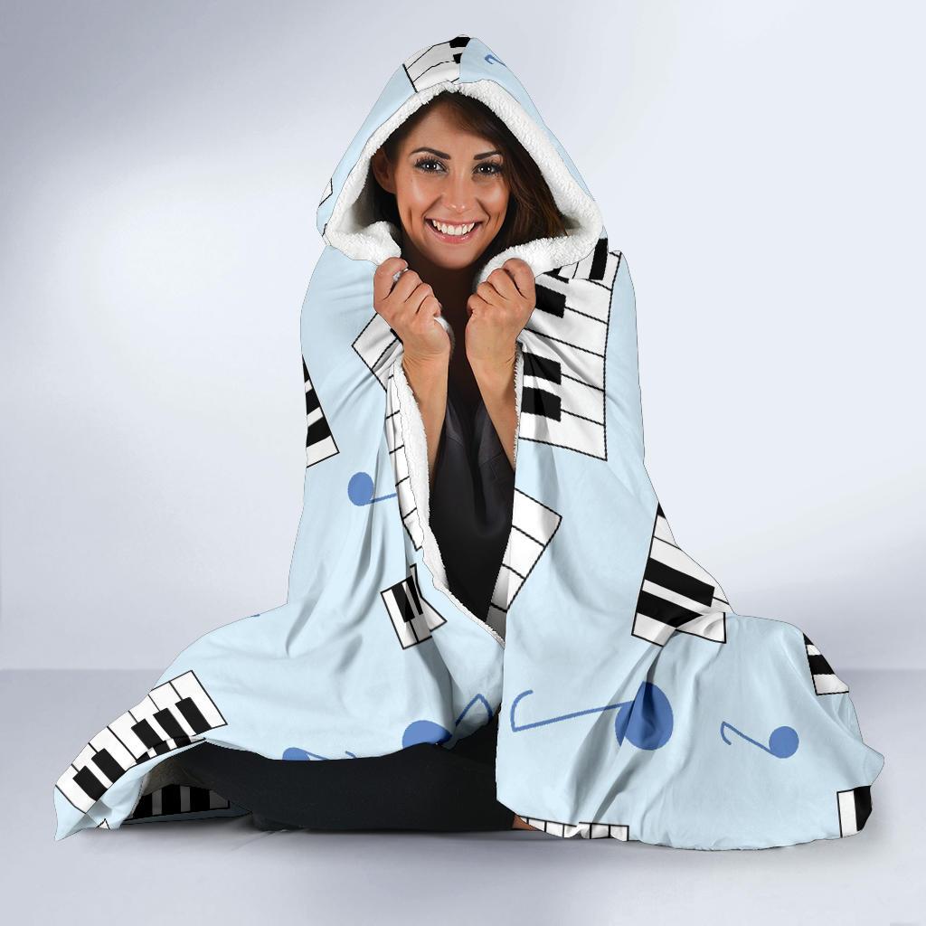 Piano Blue Pattern Print Hooded Blanket-grizzshop