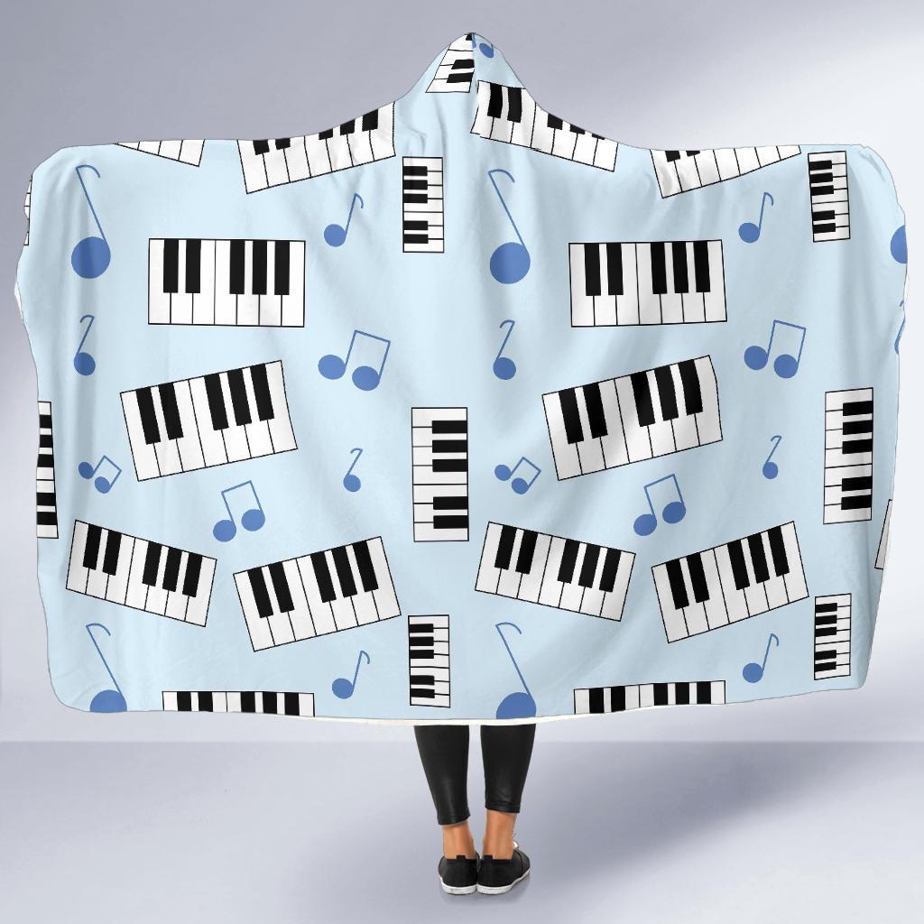 Piano Blue Pattern Print Hooded Blanket-grizzshop