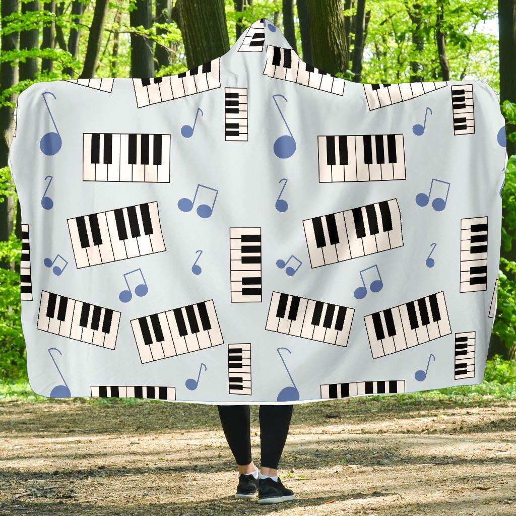 Piano Blue Pattern Print Hooded Blanket-grizzshop