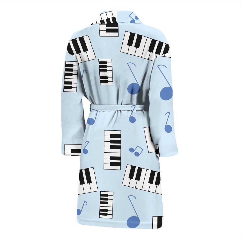 Piano Blue Pattern Print Men Long Robe-grizzshop