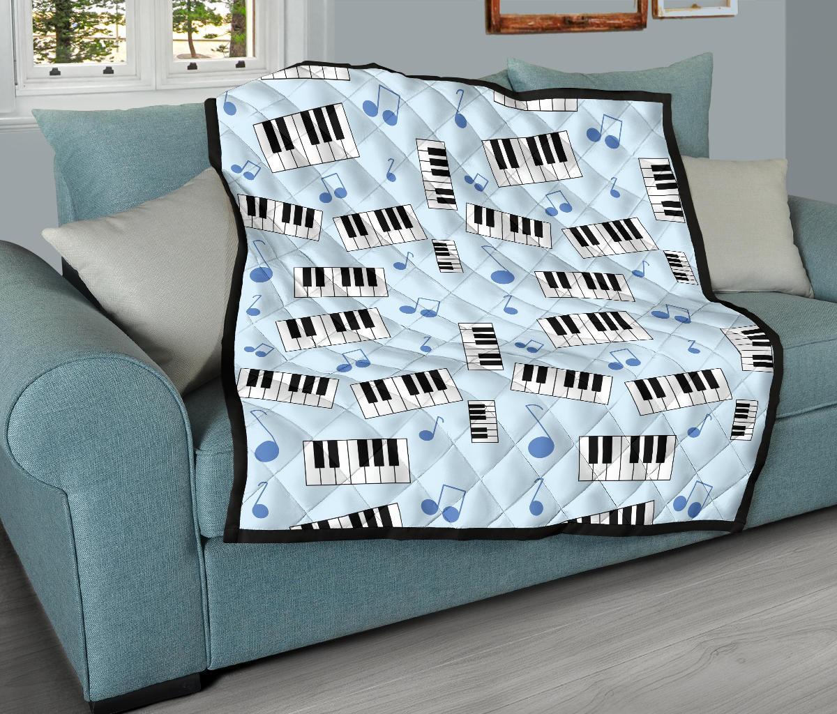 Piano Blue Pattern Print Quilt-grizzshop