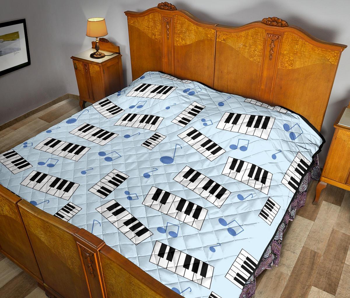 Piano Blue Pattern Print Quilt-grizzshop