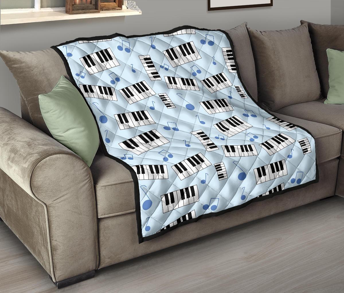 Piano Blue Pattern Print Quilt-grizzshop