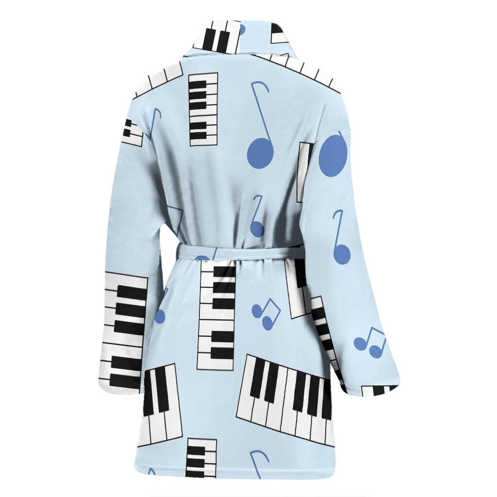 Piano Blue Pattern Print Women Long Robe-grizzshop