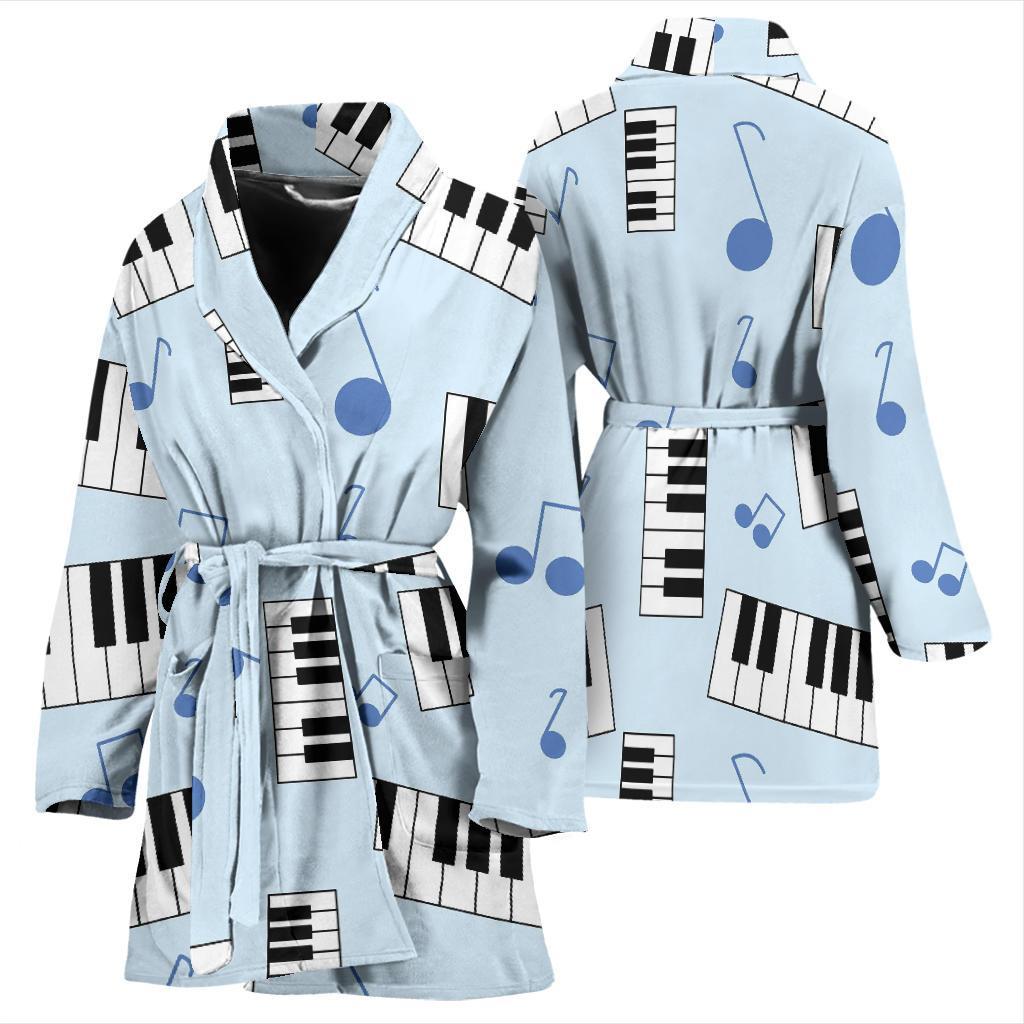 Piano Blue Pattern Print Women Long Robe-grizzshop