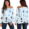 Piano Blue Pattern Print Women Off Shoulder Sweatshirt-grizzshop