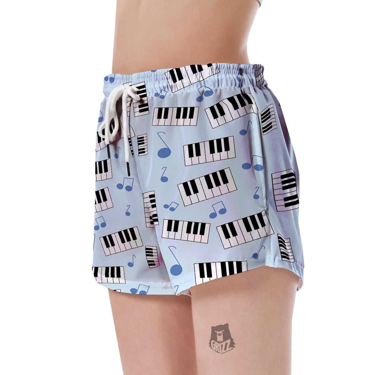 Piano Blue Pattern Print Women's Shorts-grizzshop