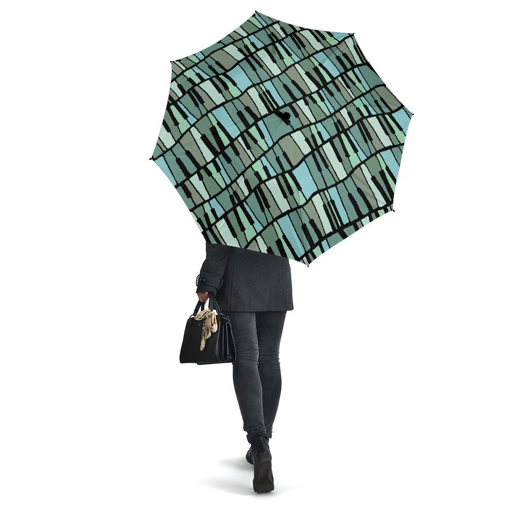 Piano Green Pattern Print Automatic Foldable Umbrella-grizzshop