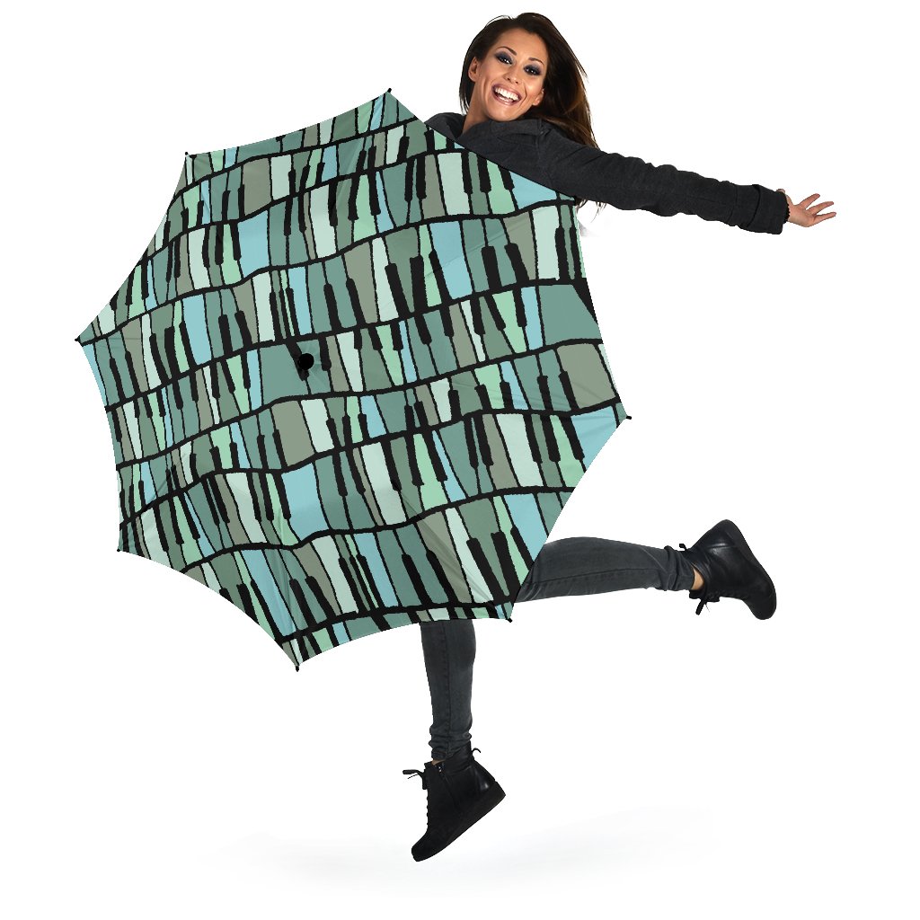 Piano Green Pattern Print Automatic Foldable Umbrella-grizzshop