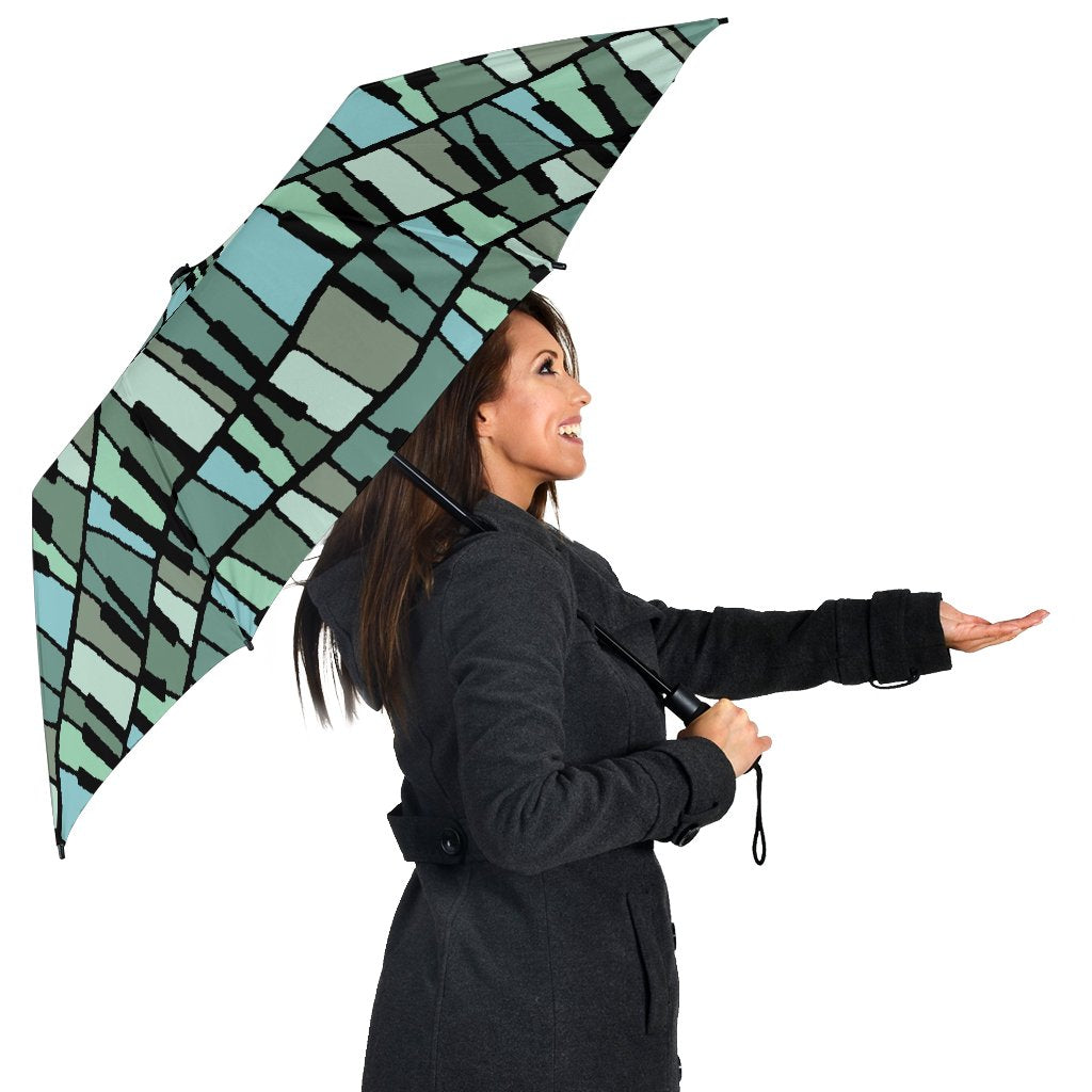 Piano Green Pattern Print Automatic Foldable Umbrella-grizzshop