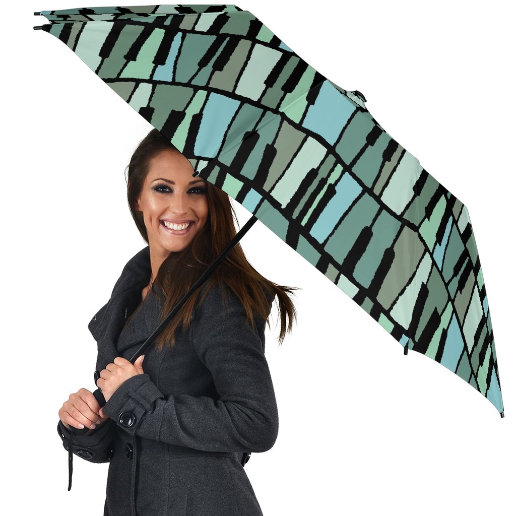 Piano Green Pattern Print Automatic Foldable Umbrella-grizzshop