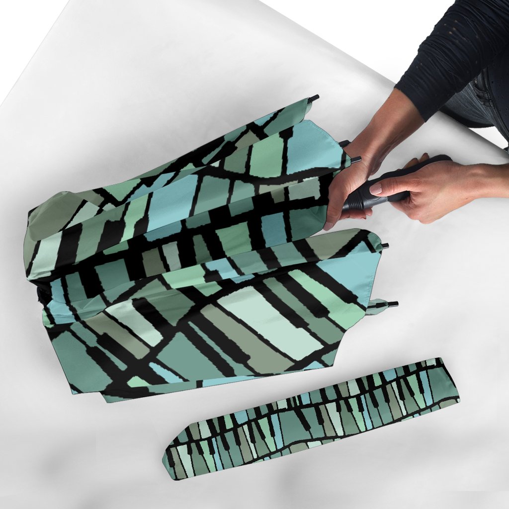Piano Green Pattern Print Automatic Foldable Umbrella-grizzshop