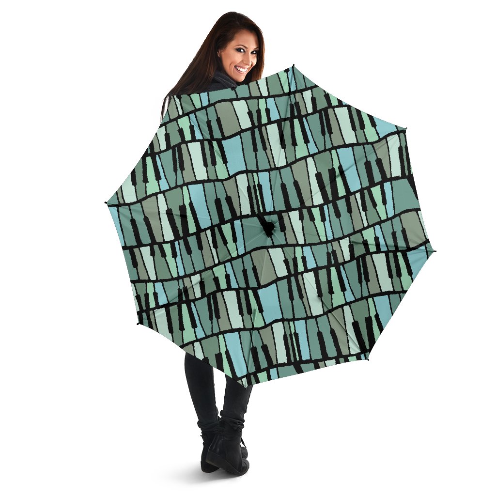 Piano Green Pattern Print Automatic Foldable Umbrella-grizzshop
