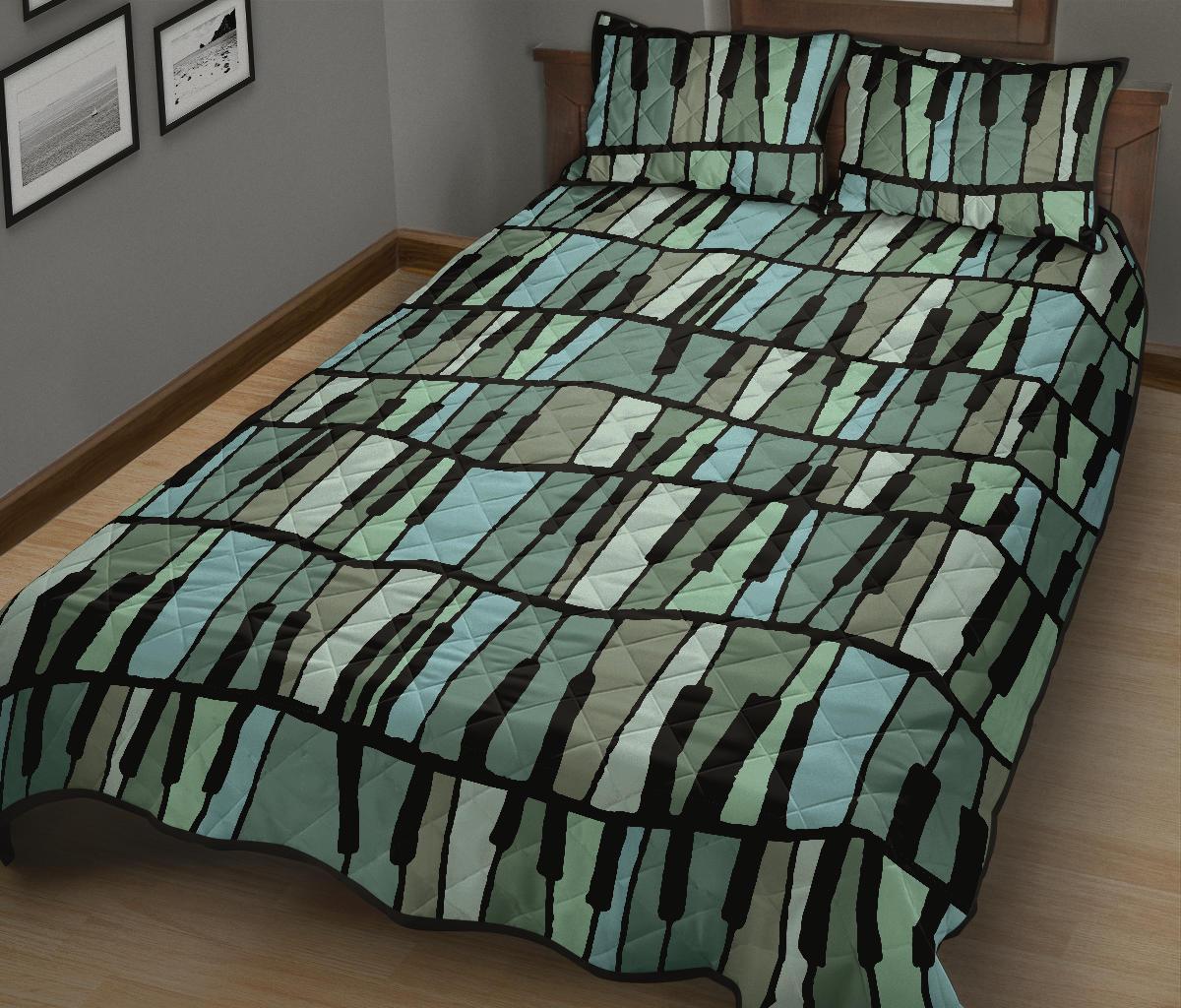 Piano Green Pattern Print Bed Set Quilt-grizzshop