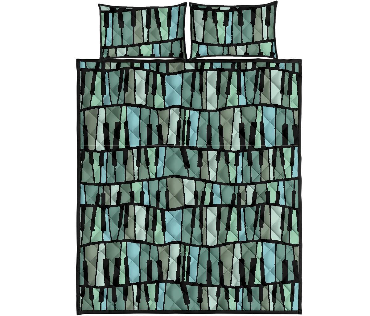 Piano Green Pattern Print Bed Set Quilt-grizzshop