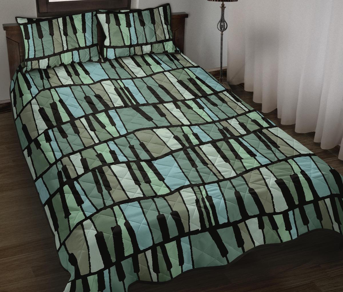 Piano Green Pattern Print Bed Set Quilt-grizzshop