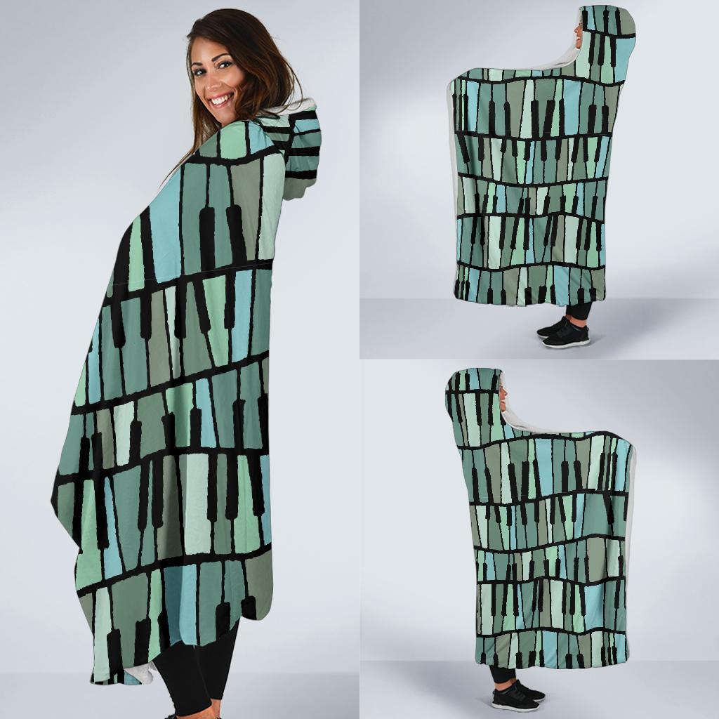 Piano Green Pattern Print Hooded Blanket-grizzshop