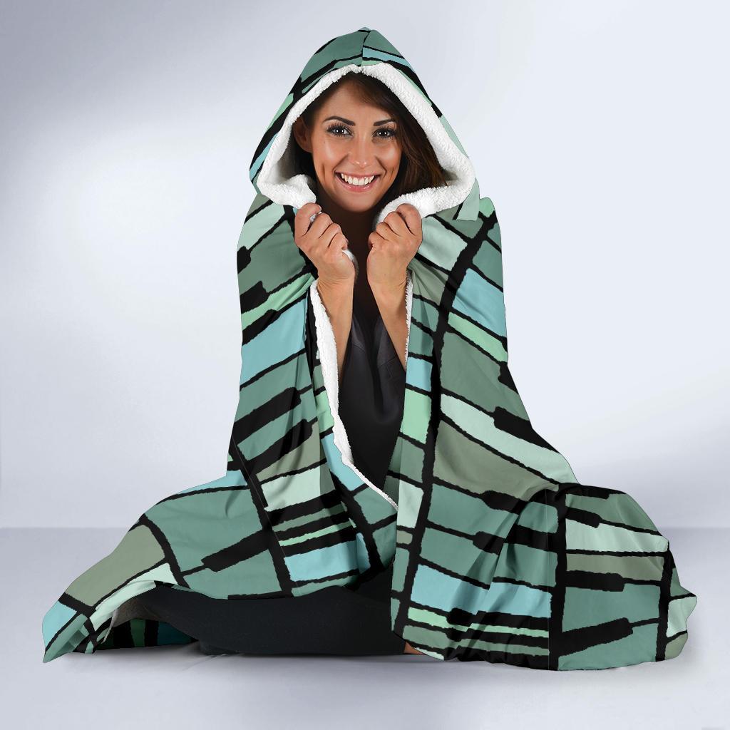 Piano Green Pattern Print Hooded Blanket-grizzshop