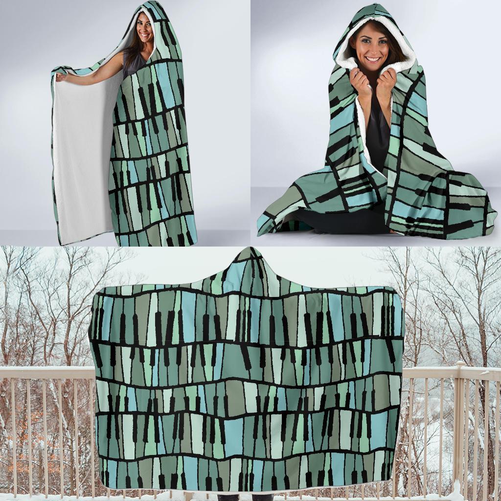 Piano Green Pattern Print Hooded Blanket-grizzshop