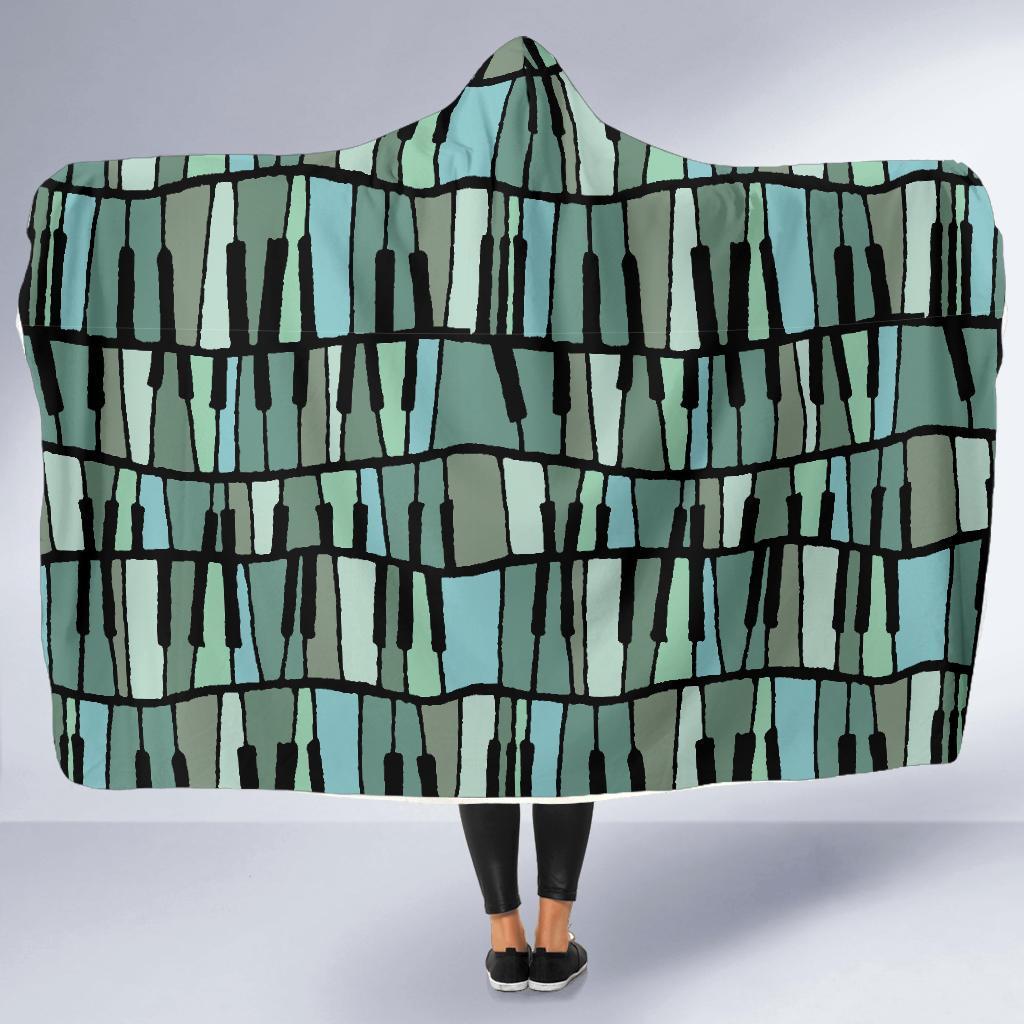 Piano Green Pattern Print Hooded Blanket-grizzshop