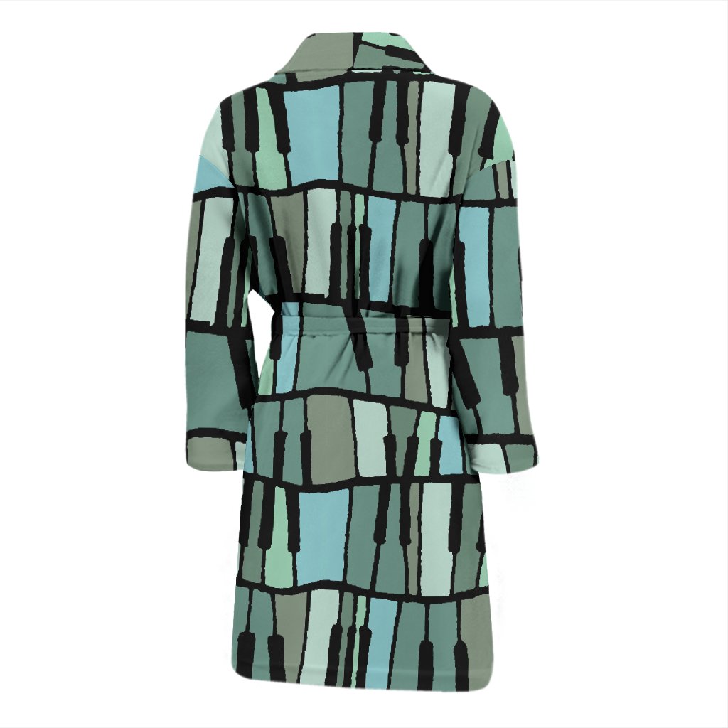 Piano Green Pattern Print Men Long Robe-grizzshop