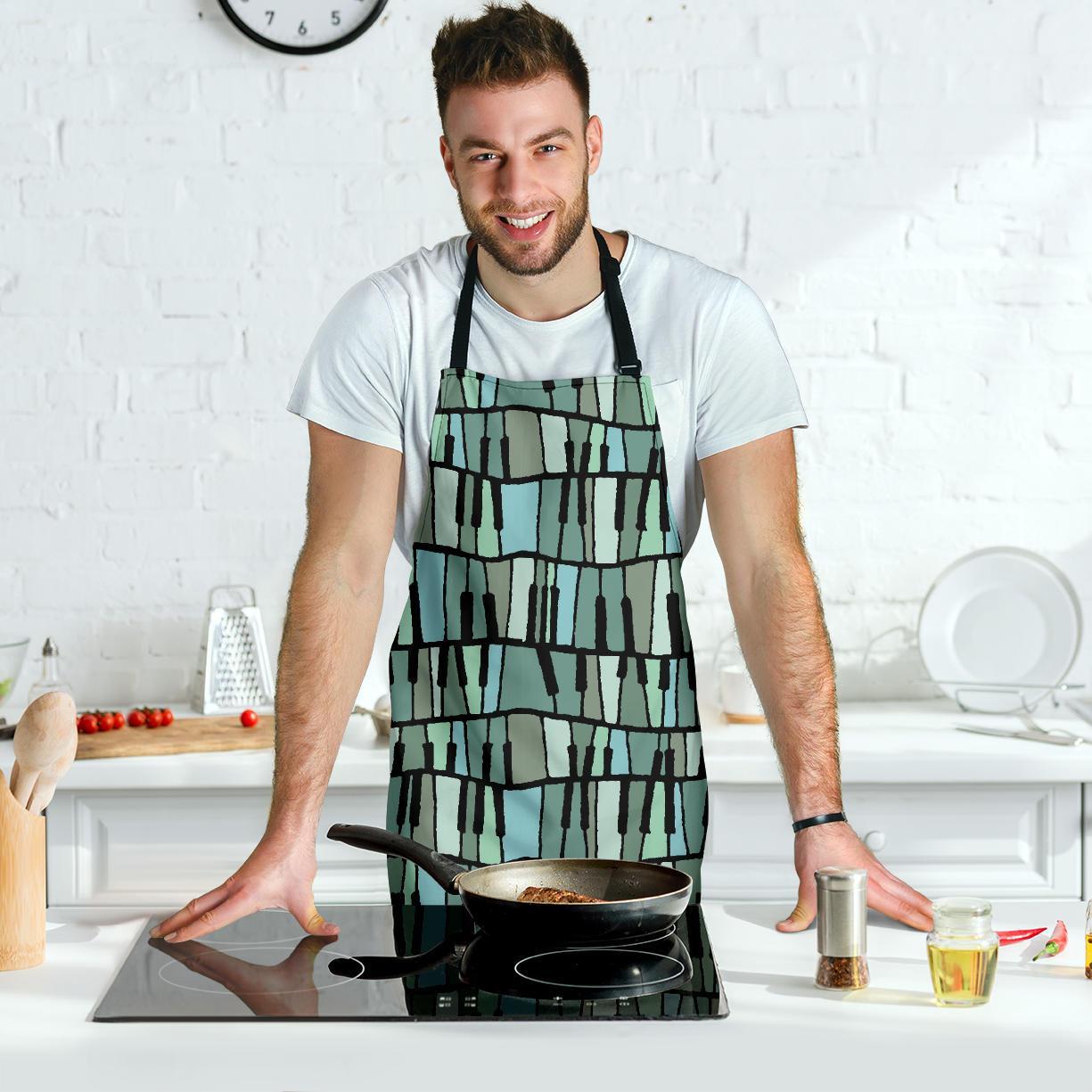 Piano Green Pattern Print Men's Apron-grizzshop