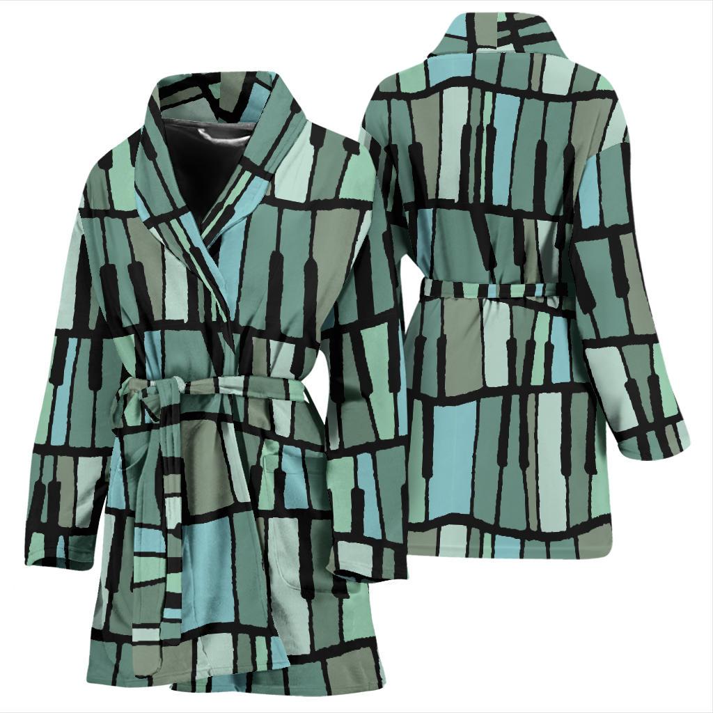 Piano Green Pattern Print Women Long Robe-grizzshop