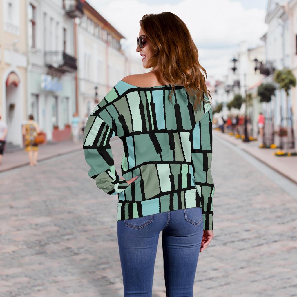 Piano Green Pattern Print Women Off Shoulder Sweatshirt-grizzshop